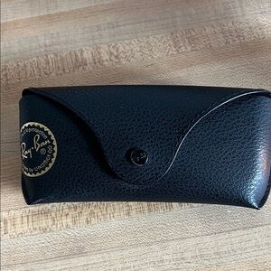 Ray-Ban Black Leather Sunglass Case with Gold Logo